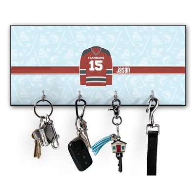 Hockey Key Hanger w/ 4 Hooks w/ Name and Number