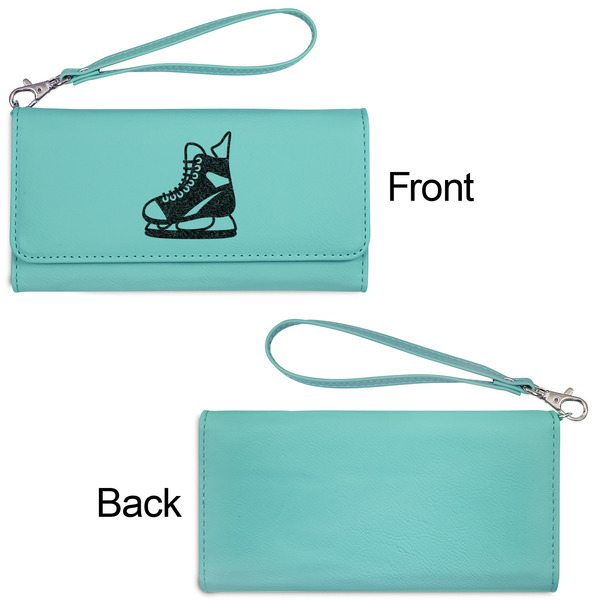 Hockey Ladies Wallets - Faux Leather - Teal - Front & Back View