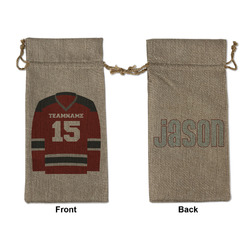 Hockey Large Burlap Gift Bag - Front & Back (Personalized)