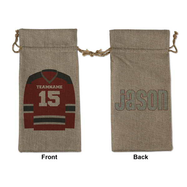 Custom Hockey Large Burlap Gift Bag - Front & Back (Personalized)