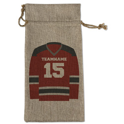 Hockey Large Burlap Gift Bag - Front (Personalized)