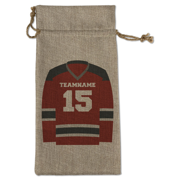 Custom Hockey Large Burlap Gift Bag - Front (Personalized)