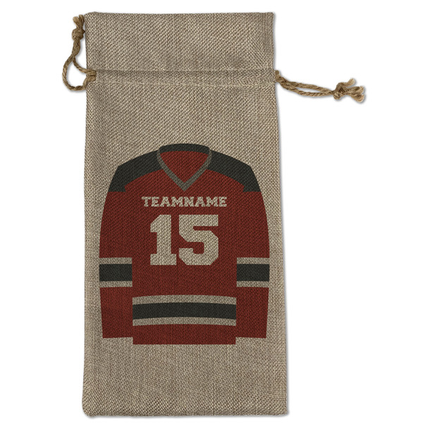 Custom Hockey Large Burlap Gift Bag - Front (Personalized)
