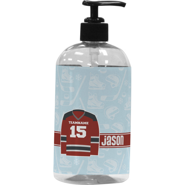 Custom Hockey Plastic Soap / Lotion Dispenser (16 oz - Large - Black) (Personalized)