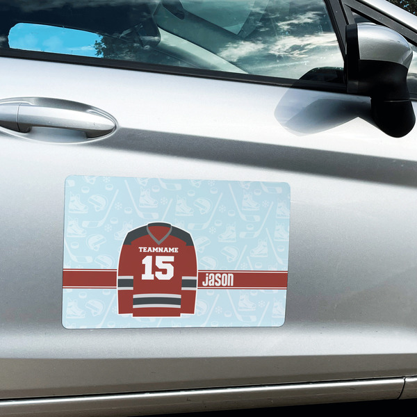 Hockey Large Rectangle Car Magnets- In Context