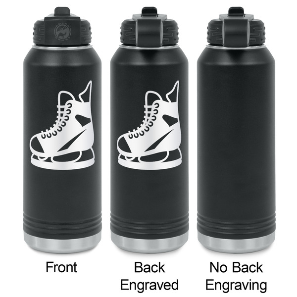 Hockey Laser Engraved Water Bottles - 2 Styles - Front & Back View