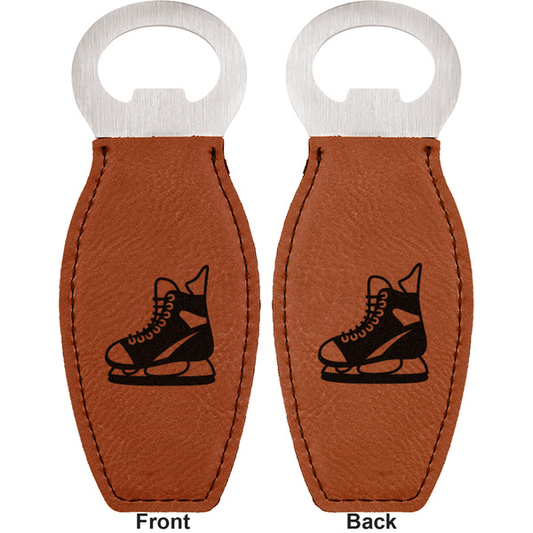 Hockey Leather Bar Bottle Opener - Front and Back