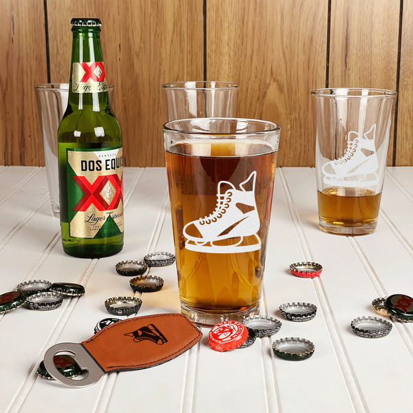 Hockey Leather Bar Bottle Opener - IN CONTEXT