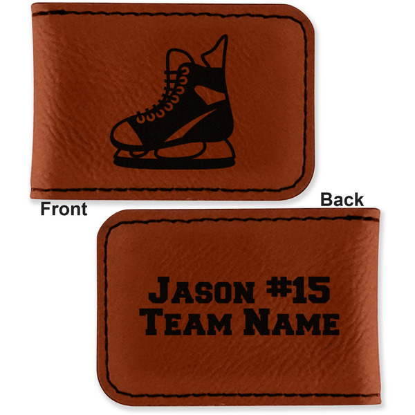 Hockey Leatherette Magnetic Money Clip - Front and Back