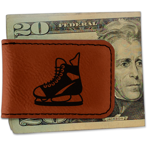 Custom Hockey Leatherette Magnetic Money Clip - Single Sided