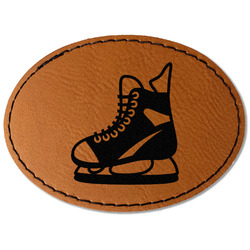 Hockey Faux Leather Iron On Patch - Oval