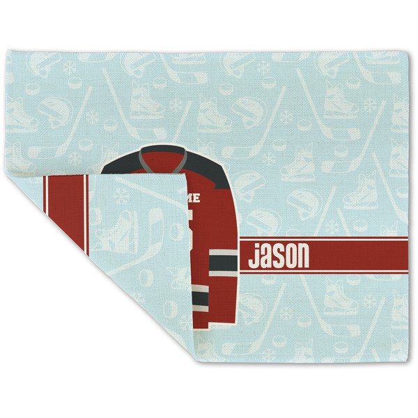 Custom Hockey Double-Sided Linen Placemat - Single w/ Name and Number