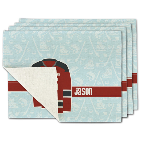 Custom Hockey Single-Sided Linen Placemat - Set of 4 w/ Name and Number