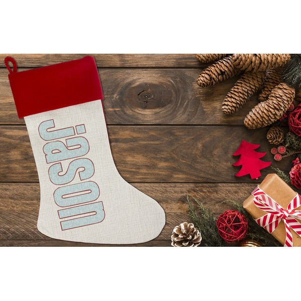 Hockey Linen Stocking w/Red Cuff - Flat Lay (LIFESTYLE)