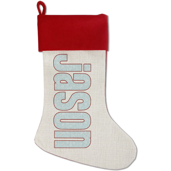 Custom Hockey Red Linen Stocking (Personalized)