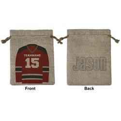 Hockey Medium Burlap Gift Bag - Front & Back (Personalized)