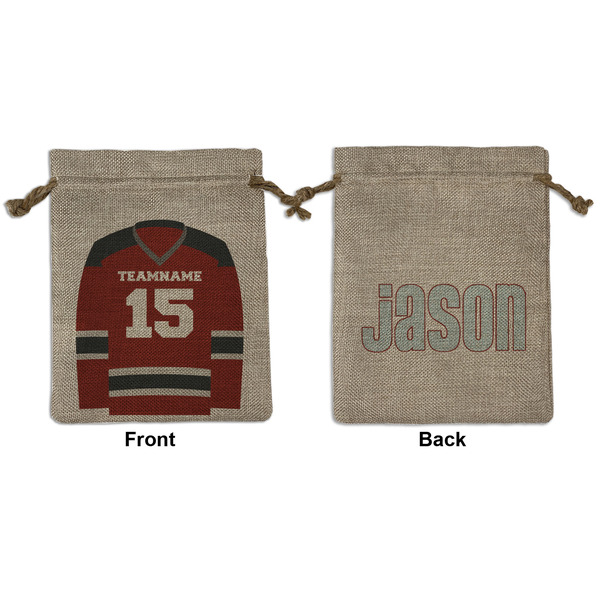 Custom Hockey Medium Burlap Gift Bag - Front & Back (Personalized)