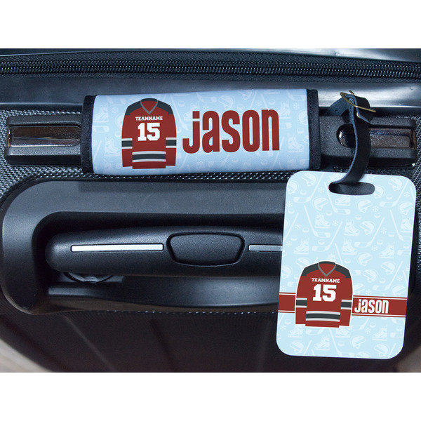 Hockey Metal Luggage Tag & Handle Wrap - In Context