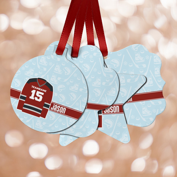 Custom Hockey Metal Ornaments - Double Sided w/ Name and Number