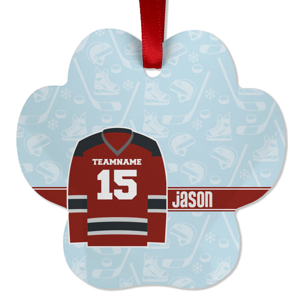 Custom Hockey Metal Paw Ornament - Double Sided w/ Name and Number