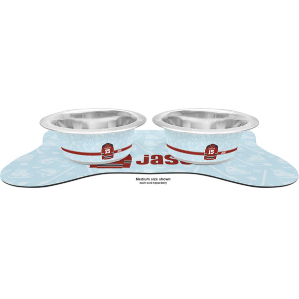 Hockey Metal Pet Bowls - On Dog Bone Shaped Mat