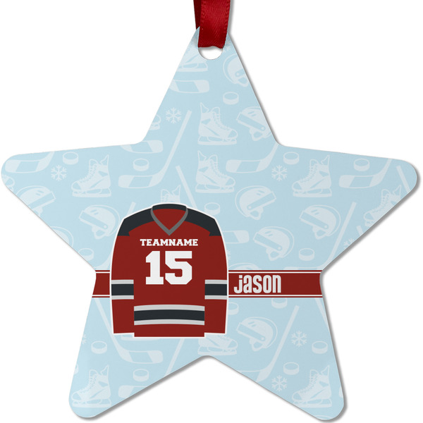 Custom Hockey Metal Star Ornament - Double Sided w/ Name and Number