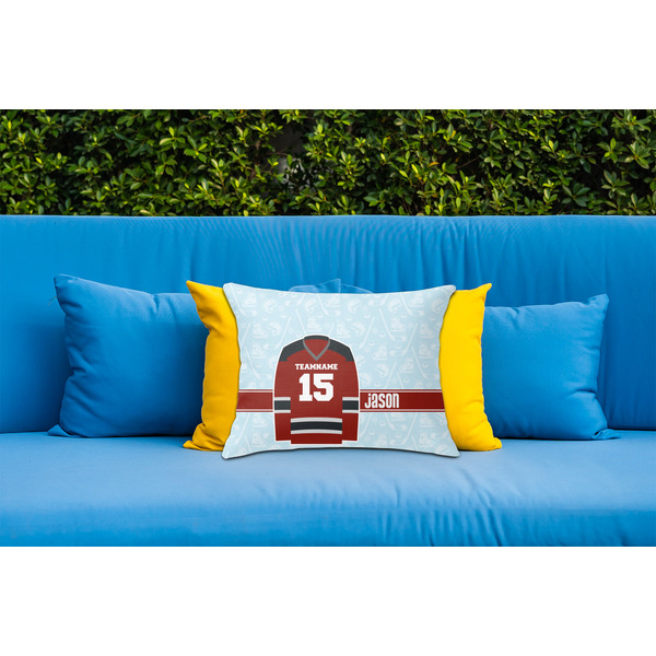Hockey Outdoor Throw Pillow  - LIFESTYLE (Rectangular - 20x14)