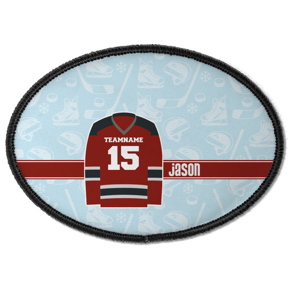 Custom Hockey Iron On Oval Patch w/ Name and Number