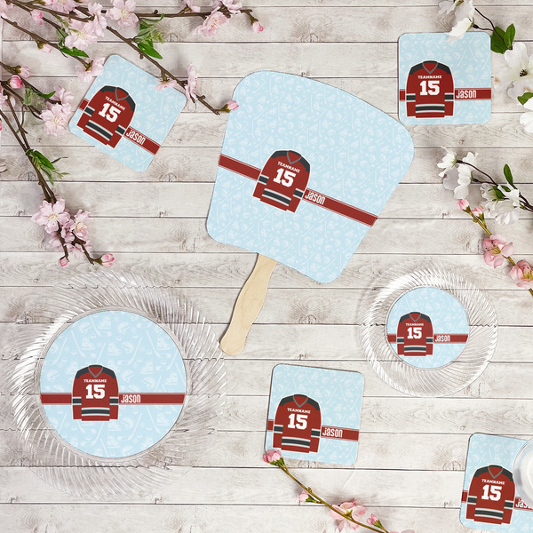 Hockey Party Supplies Combination Image - All items - Plates, Coasters, Fans