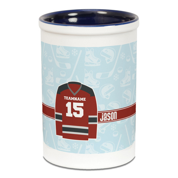 Custom Hockey Ceramic Pencil Holders - Blue