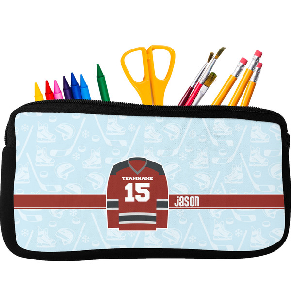 Custom Hockey Neoprene Pencil Case - Small w/ Name and Number