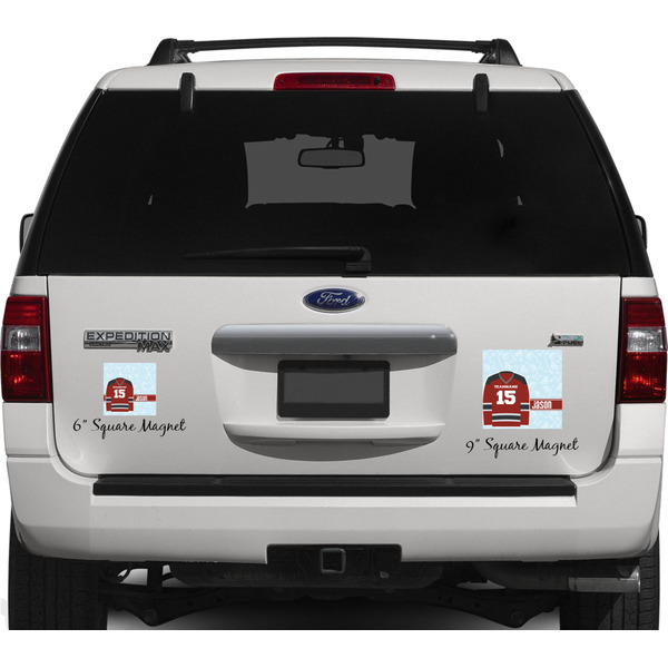 Hockey Personalized Square Car Magnets on Ford Explorer