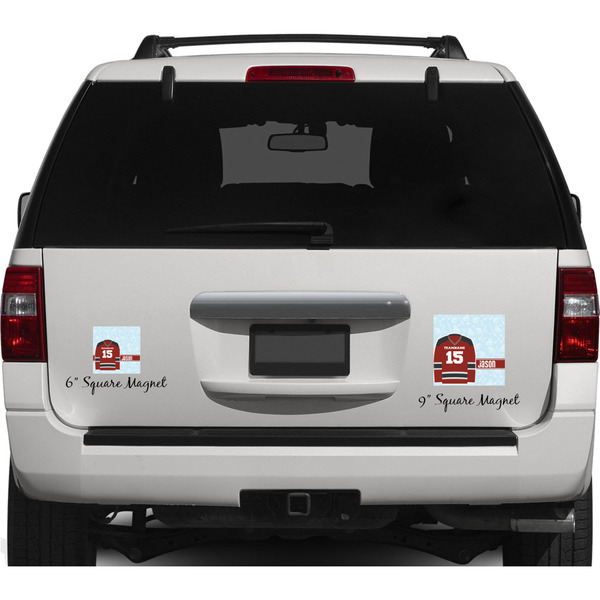 Hockey Personalized Square Car Magnets on Ford Explorer