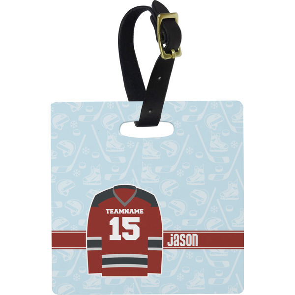 Custom Hockey Plastic Luggage Tag - Square w/ Name and Number