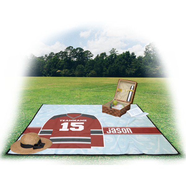 Hockey Picnic Blanket - with Basket Hat and Book - in Use