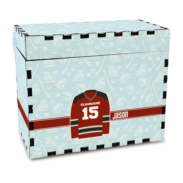 Custom Hockey Wood Recipe Box - Full Color Print (Personalized)