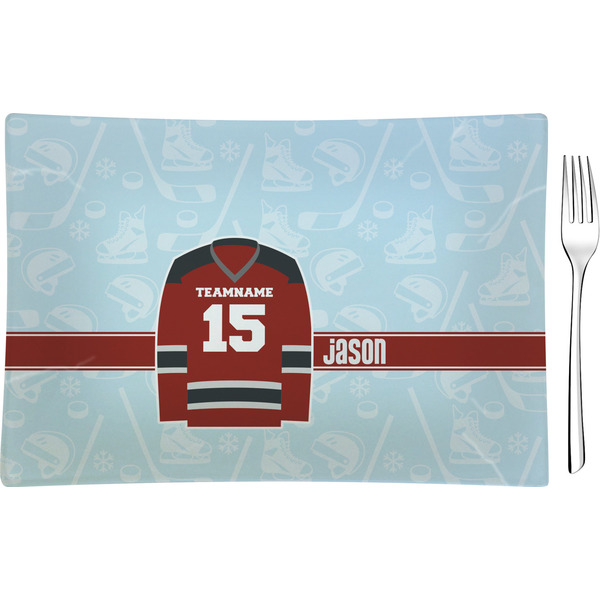 Custom Hockey Rectangular Glass Appetizer / Dessert Plate - Single or Set (Personalized)