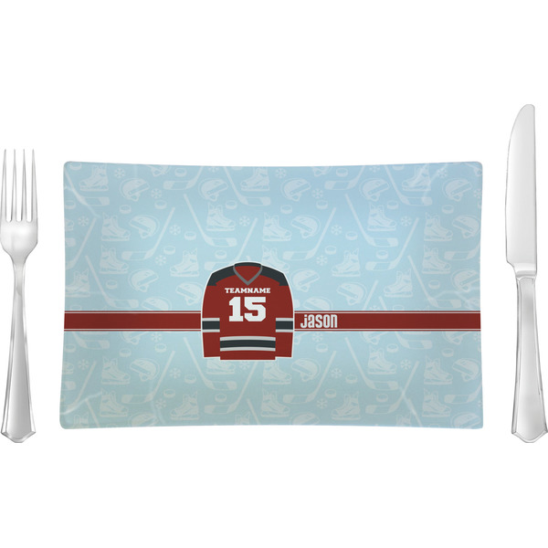 Custom Hockey Rectangular Glass Lunch / Dinner Plate - Single or Set (Personalized)