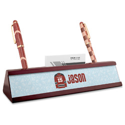 Hockey Red Mahogany Nameplate with Business Card Holder (Personalized)