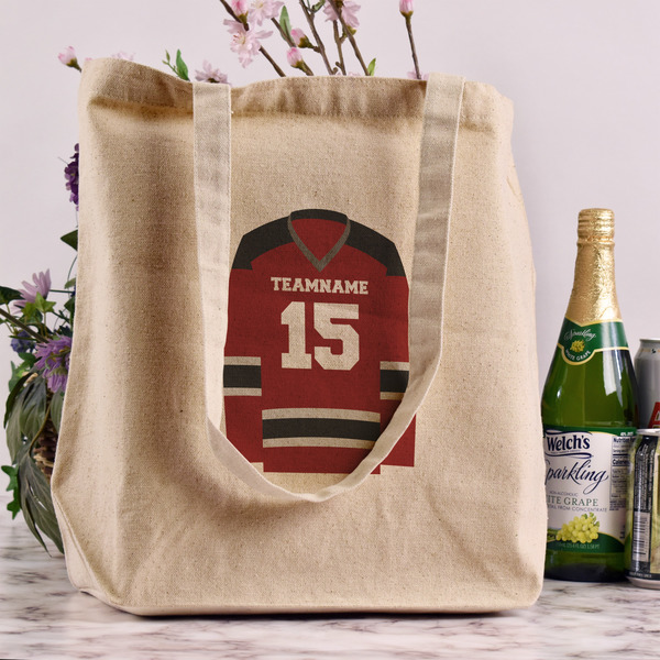 Hockey Reusable Cotton Grocery Bag - In Context