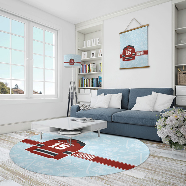 Hockey Round Area Rug - IN CONTEXT