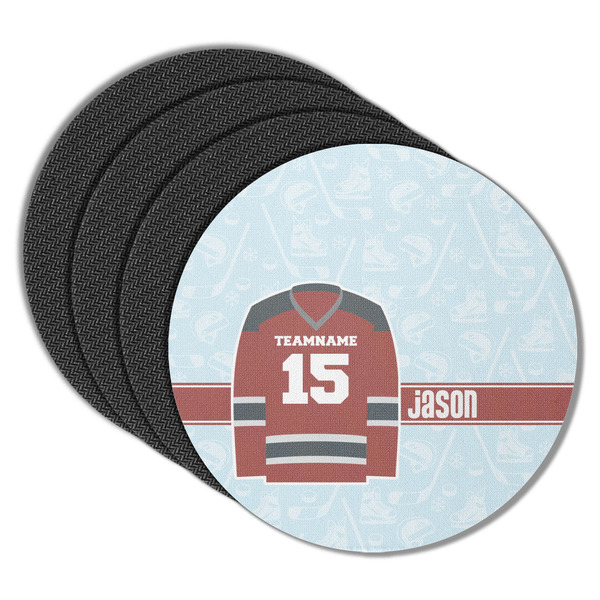 Custom Hockey Round Rubber Backed Coasters - Set of 4 (Personalized)