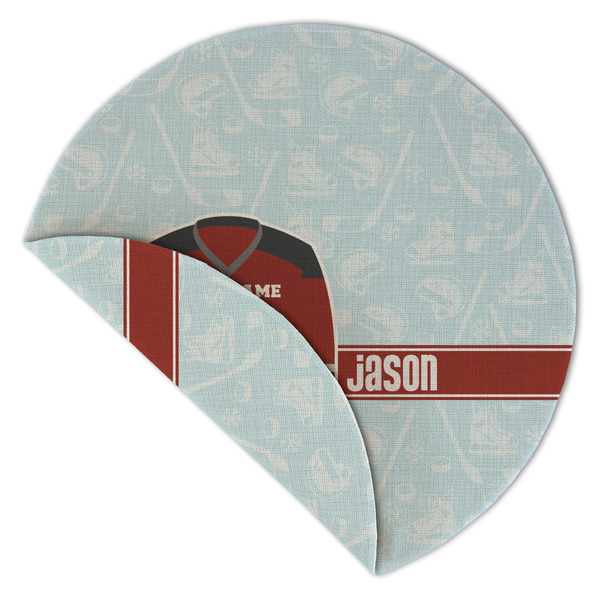 Hockey Round Linen Placemats - Front (folded corner double sided)