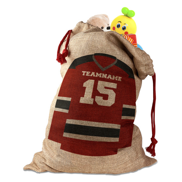 Hockey Santa Bag - Front (stuffed w toys) PARENT