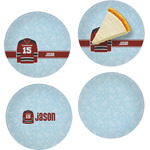 Hockey Set of 4 Glass Appetizer / Dessert Plate 8" (Personalized)
