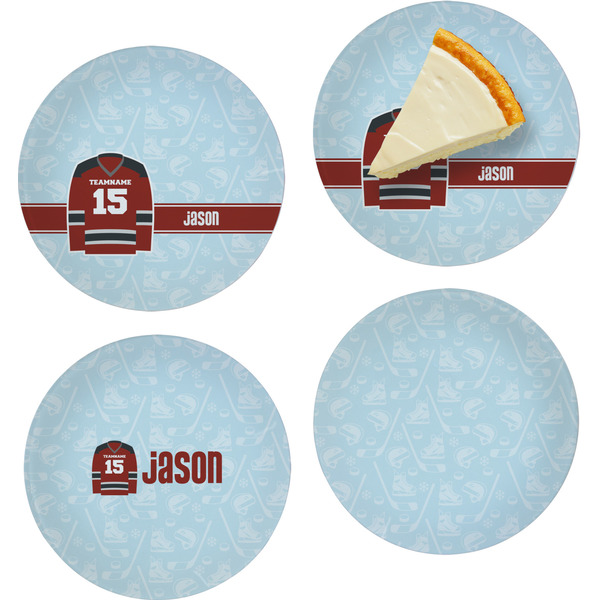 Custom Hockey Set of 4 Glass Appetizer / Dessert Plate 8" (Personalized)