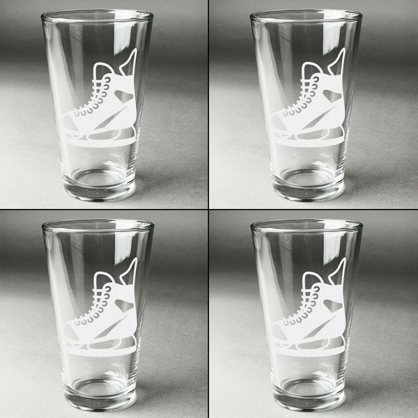 Hockey Set of Four Engraved Beer Glasses - Individual View