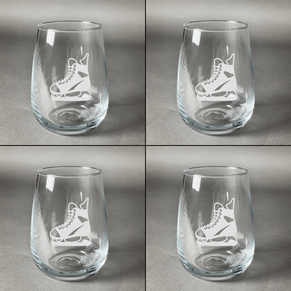 Hockey Set of Four Personalized Stemless Wineglasses (Approval)