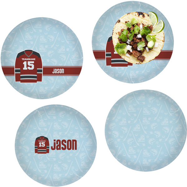 Custom Hockey Set of 4 Glass Lunch / Dinner Plate 10" (Personalized)