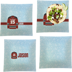 Hockey Set of 4 Glass Square Lunch / Dinner Plate 9.5" (Personalized)